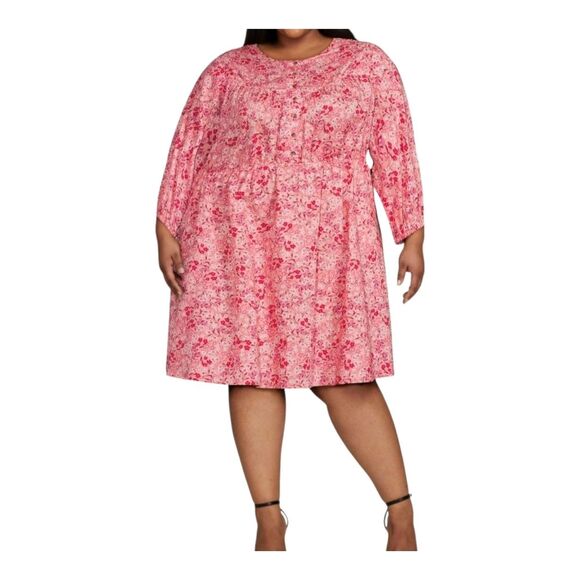 Terra & Sky Button Front Dress 100% Cotton Pockets Magic Garden/Soft Mimosa 2X - Picture 2 of 12